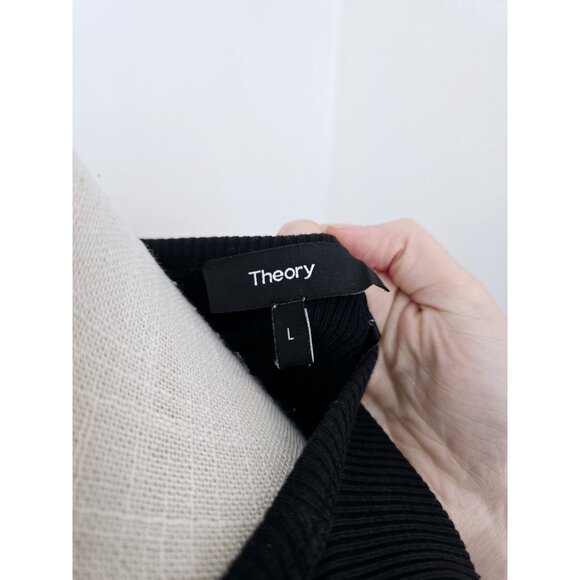 Theory Black Ribbed Bodycon Straight Tight Sleeveless Midi Tank Dress L Large - Picture 7 of 8